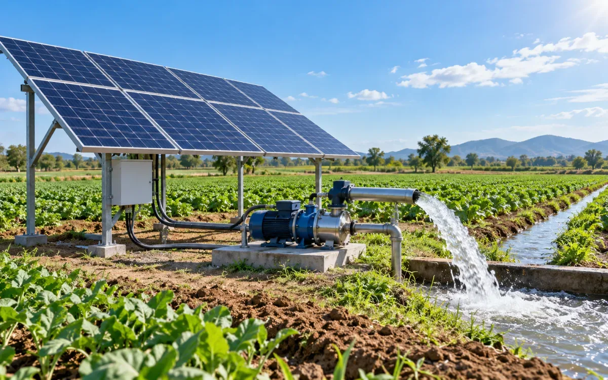 Solar agricultural irrigation project with water pump and solar panels